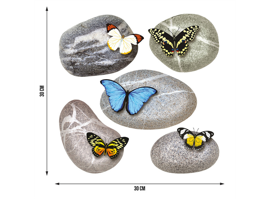 Moderná samolepka na stenu - Motýle na kameňoch - 30x30 cm