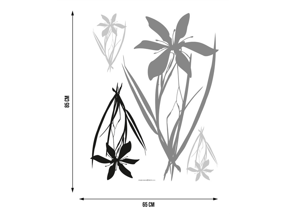 Moderná samolepka na stenu - Čierne a šedé kvety - 65x85 cm