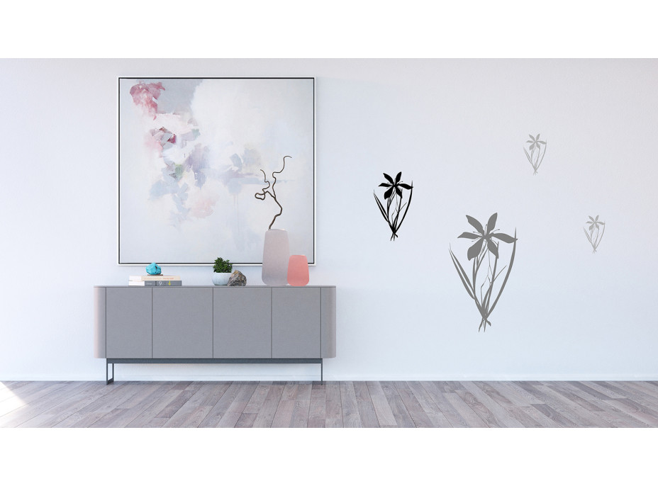 Moderná samolepka na stenu - Čierne a šedé kvety - 65x85 cm