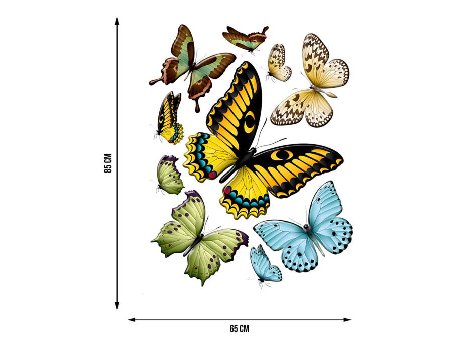 Moderná samolepka na stenu - Variácia farebných motýľov - 65x85 cm
