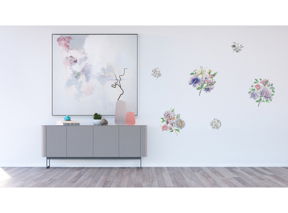 Moderná samolepka na stenu - Jemné fialové kvety - 65x85 cm