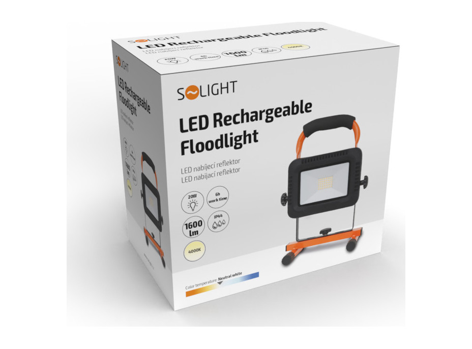 LED reflektor 20W, prenosný, nabíjací, 1600lm, oranžovo-čierny