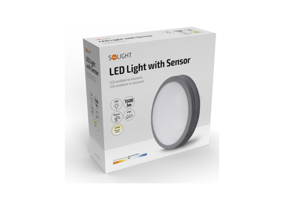 LED vonkajšie osvetlenie so senzorom Siena, šedé, 20W, 1500lm