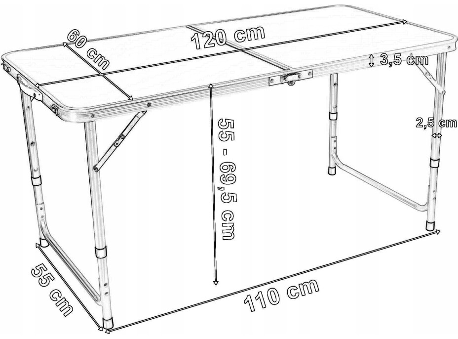 Biely campingový rozkladací stôl TRIP 120x60 cm so stoličkami