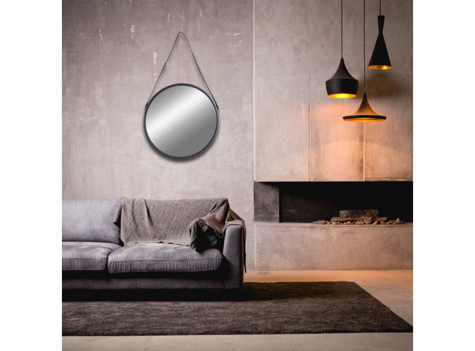 Čierne závesné okrúhle zrkadlo MIRAGE 50 cm