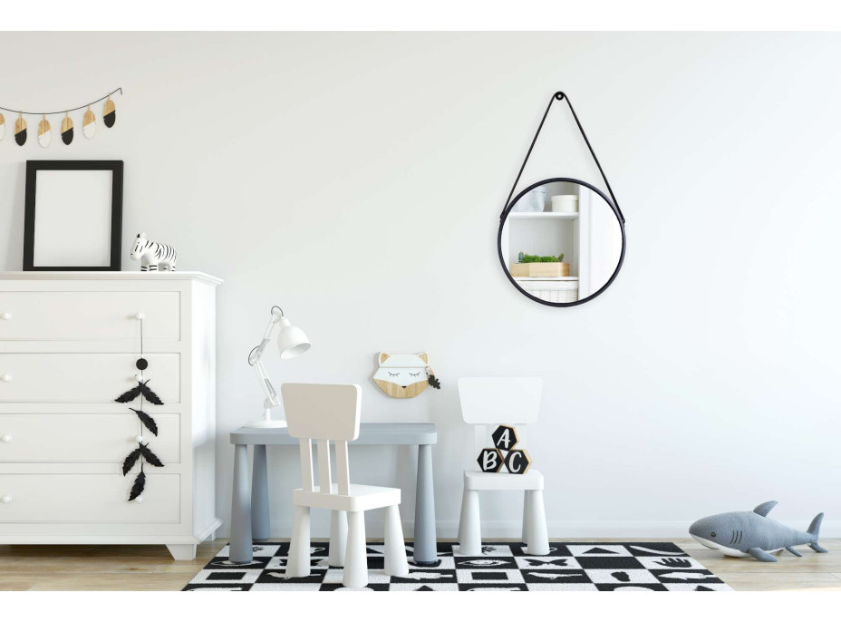 Čierne závesné okrúhle zrkadlo MIRAGE 50 cm