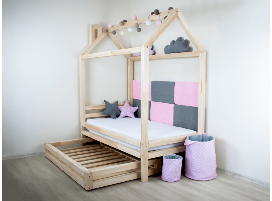 Detská dizajnová posteľ z masívu 160x80 cm DOMČEK 1 so zásuvkami