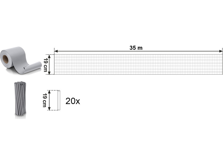 Šedá páska na plot 19 cm x 35 m