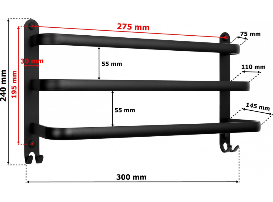 Čierny nástenný vešiak ATHOS 30 cm