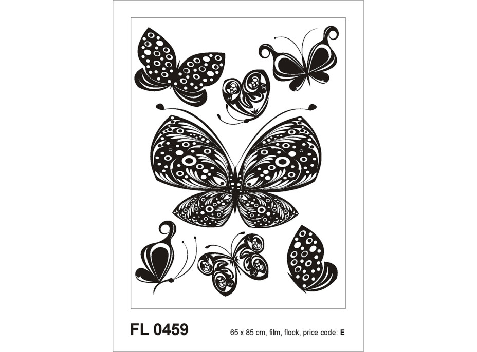 Moderná samolepka na stenu - Čierne kreslenie motýle - 65x85 cm