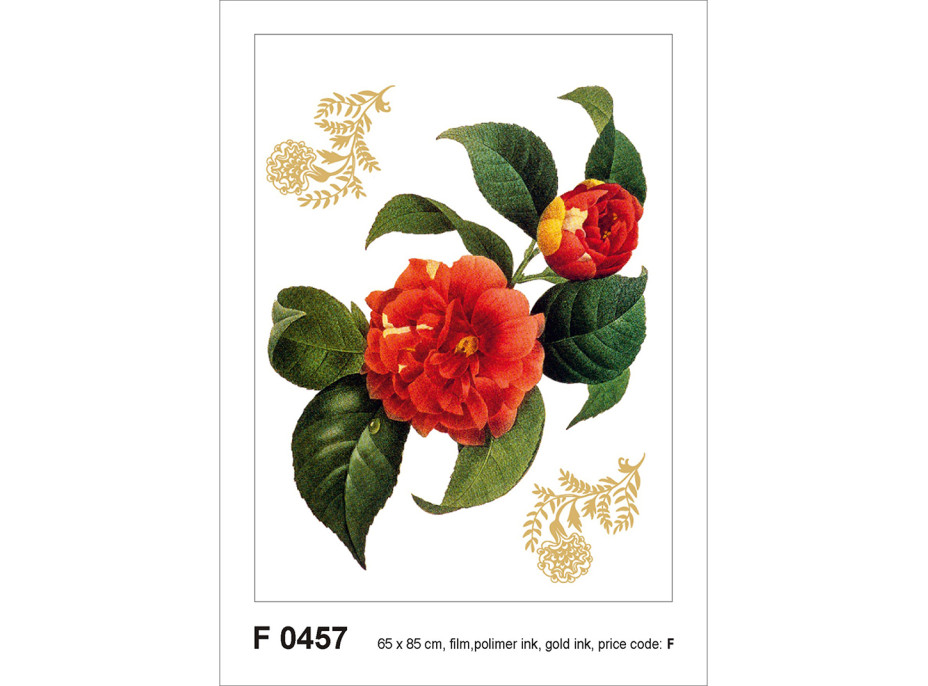 Moderná samolepka na stenu - Červené kvety a zlaté prvky - 65x85 cm