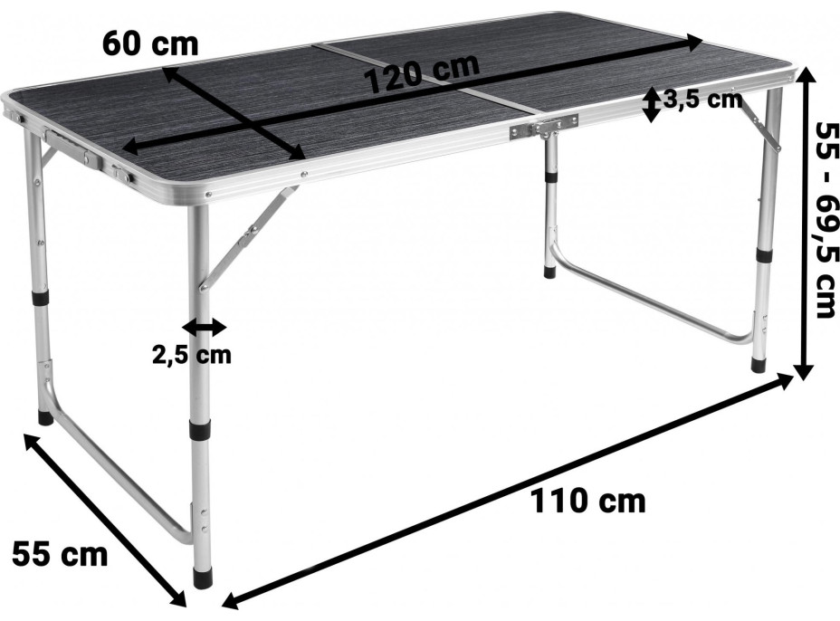 Čierny campingový rozkladací stôl TRIP 120x60 cm so stoličkami
