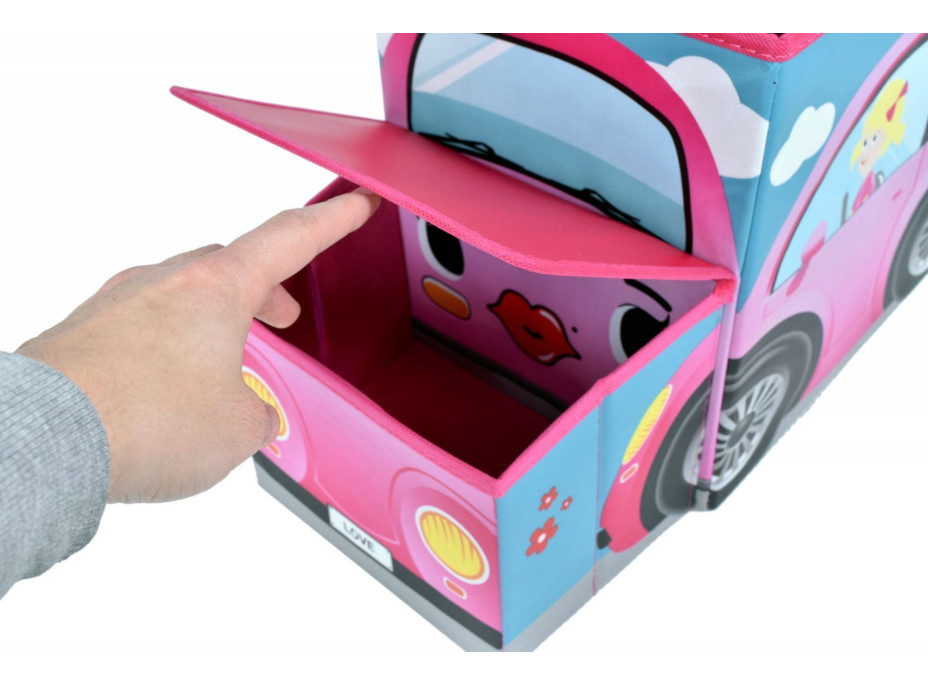 Skladací taburet / kôš na hračky Ružové auto