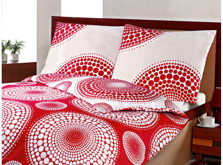Bavlnené obliečky MANDALA bodky - červené / biele - 160x200 cm
