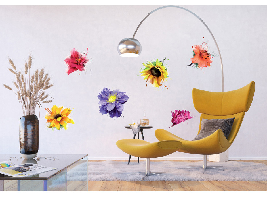 Moderná samolepka na stenu - Maľované farebné kvety - 65x85 cm