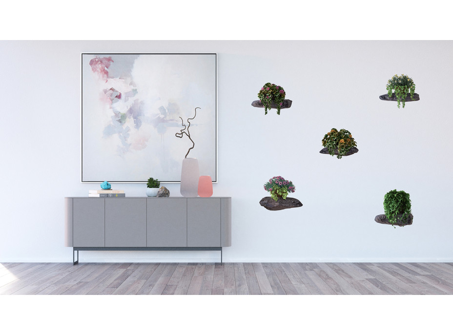 Moderná samolepka na stenu - Kvety na kameňoch - 65x85 cm