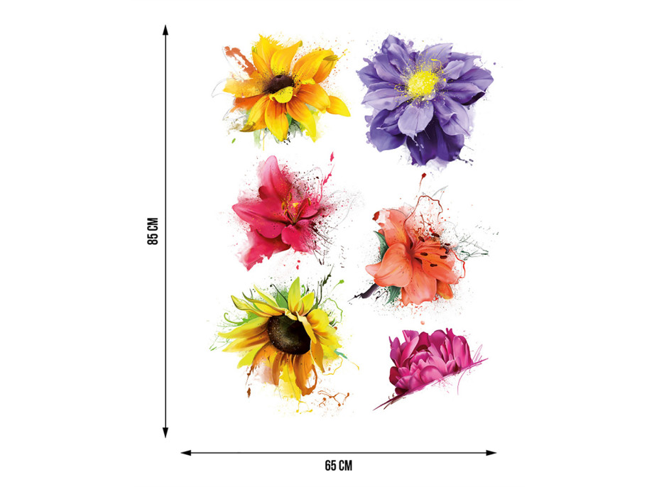 Moderná samolepka na stenu - Maľované farebné kvety - 65x85 cm