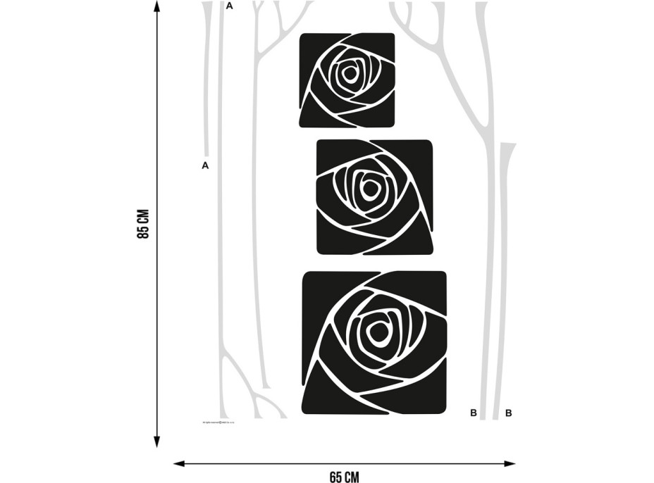 Moderná samolepka na stenu - Čierne abstraktné ruže - 65x85 cm