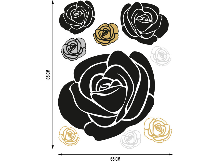 Moderná samolepka na stenu - Čierne ruže a strieborné prvky - 65x85 cm