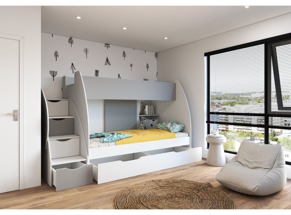 Detská poschodová posteľ MARTIN - 200x80 cm - biela/sivá