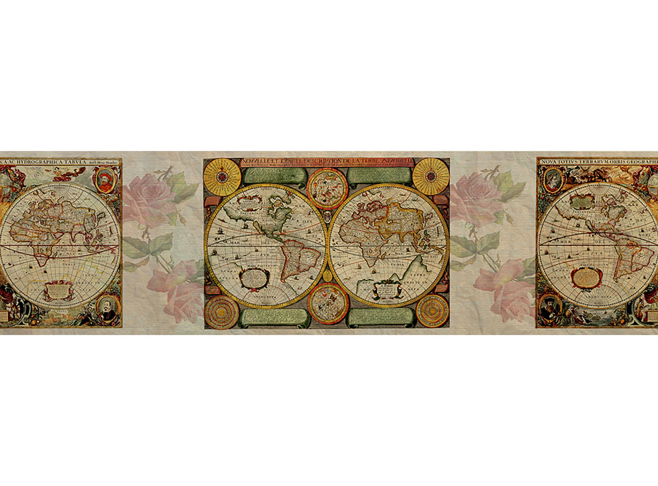 Moderná samolepiaca bordúra - Mapa sveta - 14x500 cm