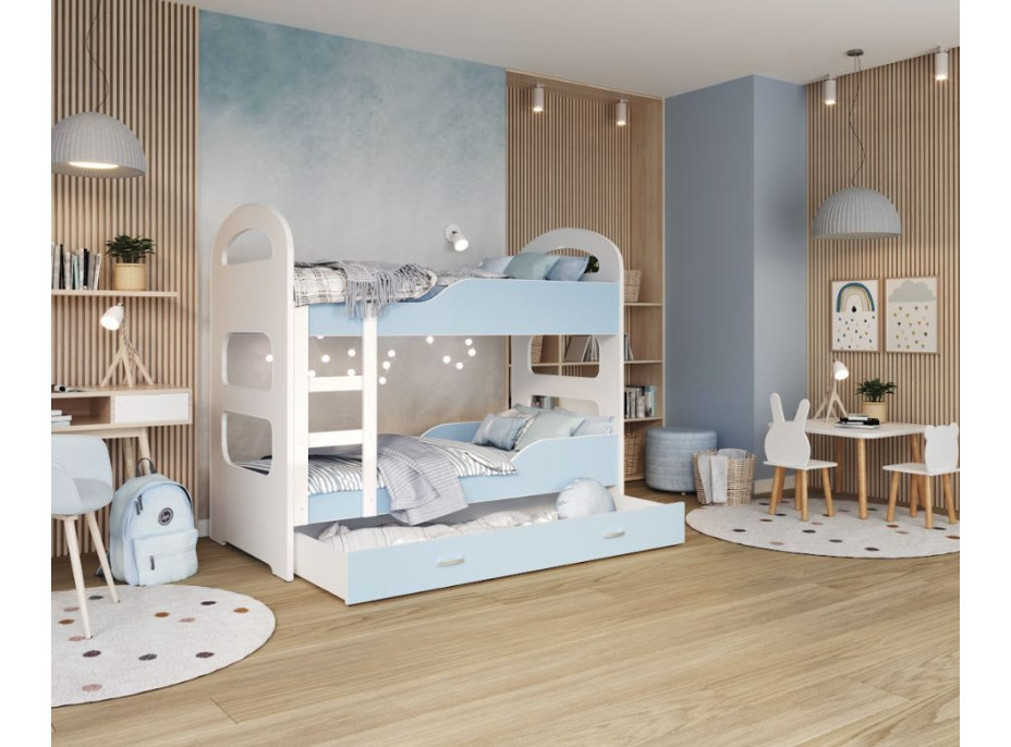 Detská poschodová posteľ Dominik so zásuvkou MODRÁ - 190x80 cm