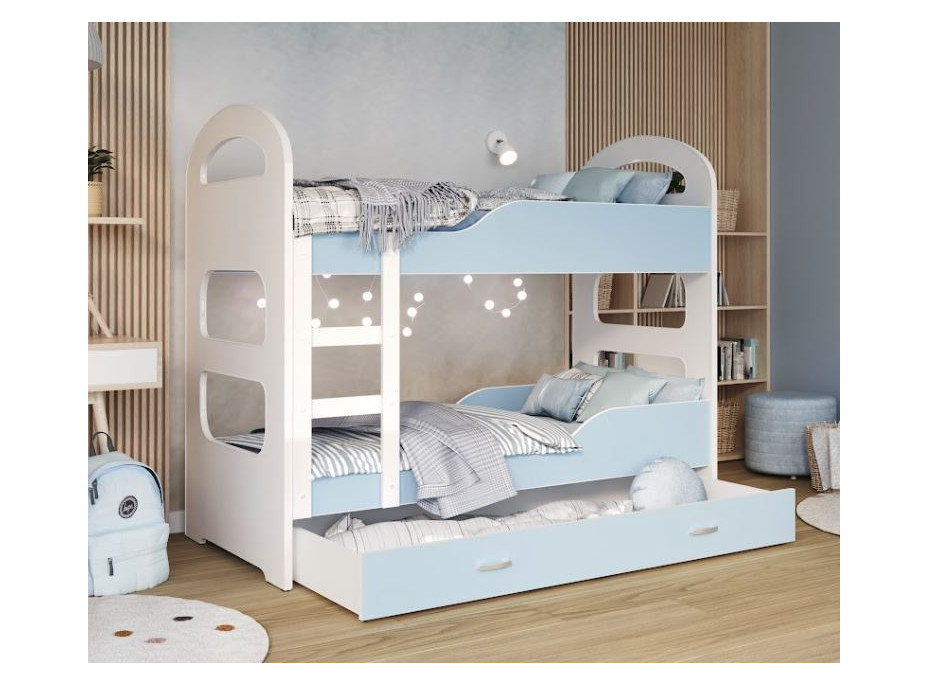 Detská poschodová posteľ Dominik so zásuvkou MODRÁ - 190x80 cm
