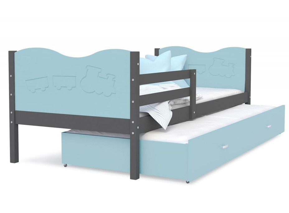Detská posteľ s prístelkou MAX W - 200x90 cm - modro-šedá - vláčik