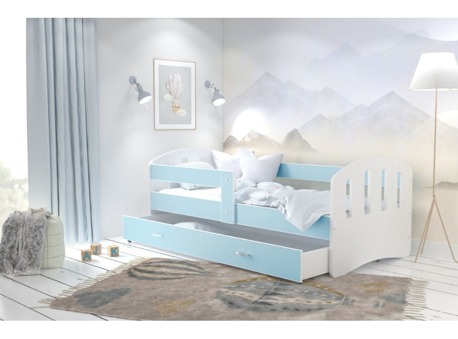 Detská posteľ so zásuvkou HAPPY - 160x80 cm - modro-biela