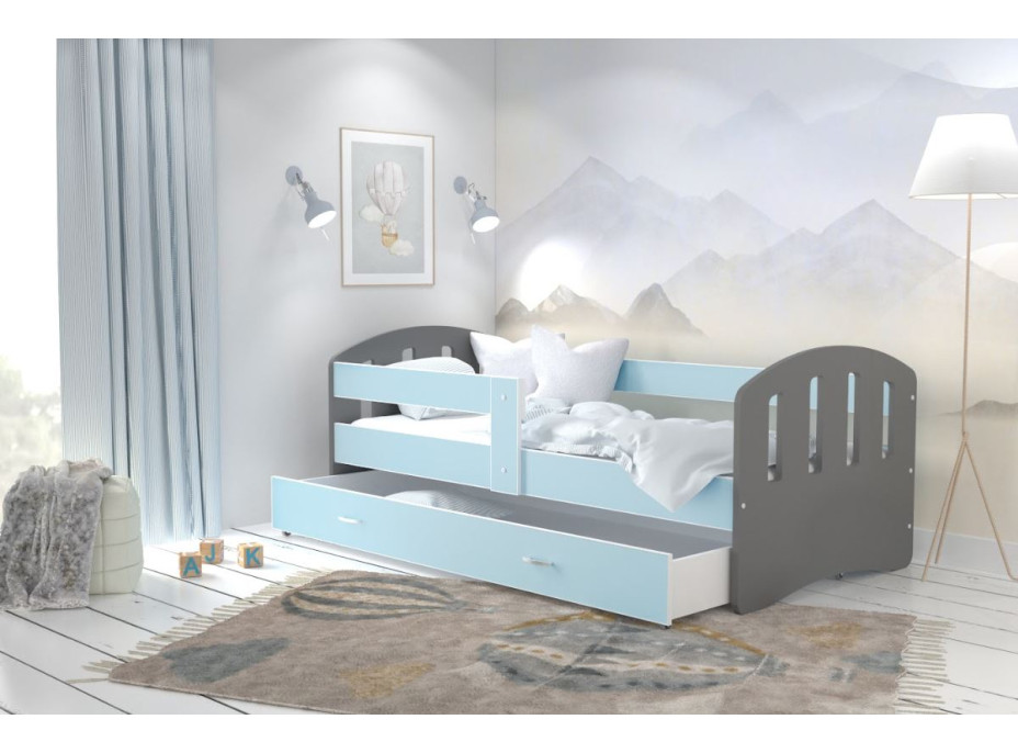 Detská posteľ so zásuvkou HAPPY - 160x80 cm - modro-šedá