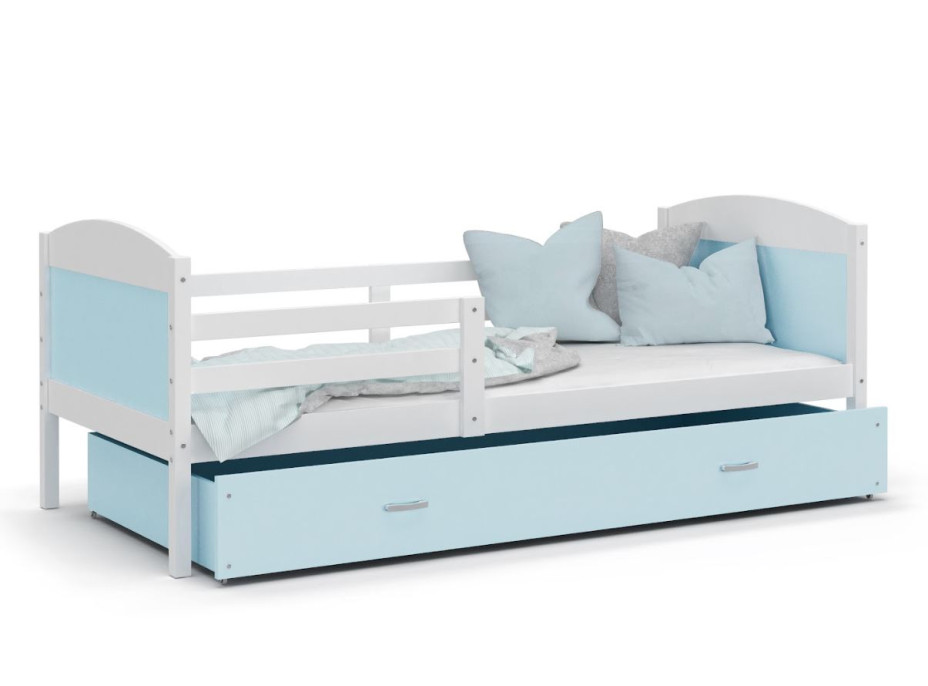Detská posteľ so zásuvkou MATTEO - 190x80 cm - modro-biela