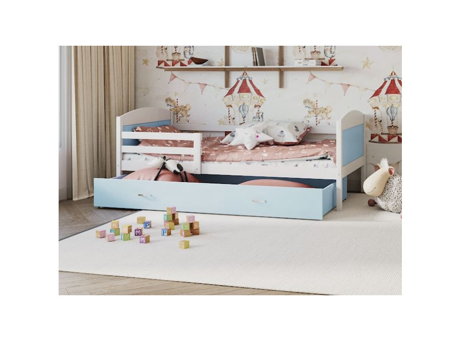 Detská posteľ so zásuvkou MATTEO - 200x90 cm - modro-biela