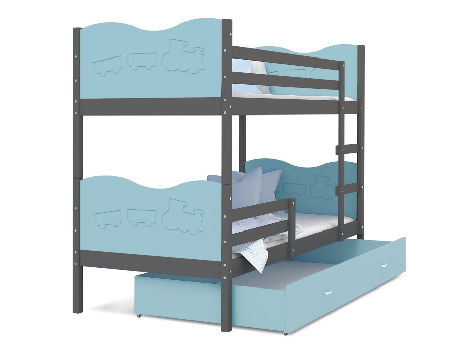 Detská poschodová posteľ so zásuvkou MAX R - 190x80 cm - modro-šedá - vláčik