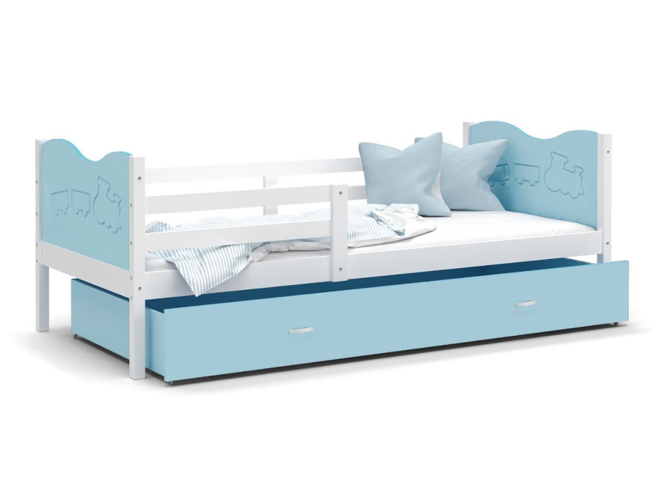 Detská posteľ so zásuvkou MAX S - 160x80 cm - modro-biela - vláčik