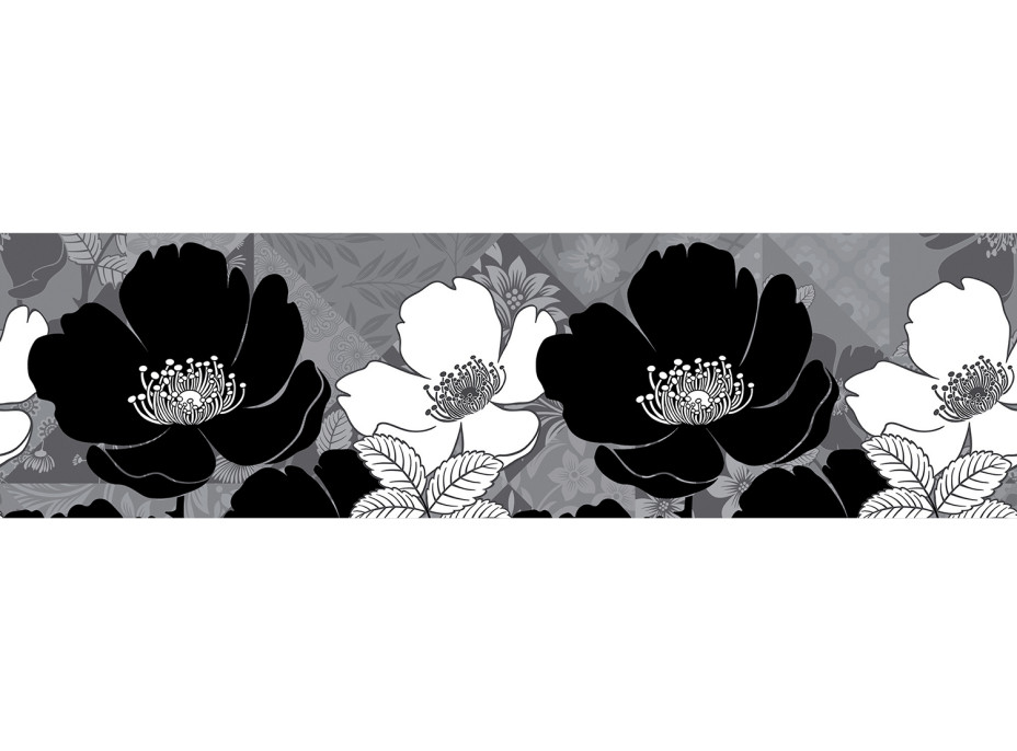 Moderná samolepiaca bordúra - Čiernobiele kvety - 14x500 cm