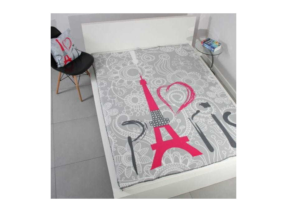 Deka prikrývka TRAVEL PINK PARIS 150x200 cm - šedá/ružová