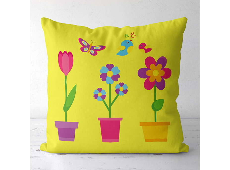 Obliečka na vankúš MAXIME Velvet 40x40 cm - Kvety - žltá