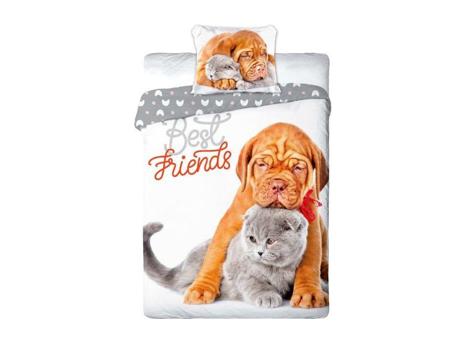 Bavlnené obliečky BEST FRIENDS - Pes a mačka - 160x200 cm + 70x80 cm