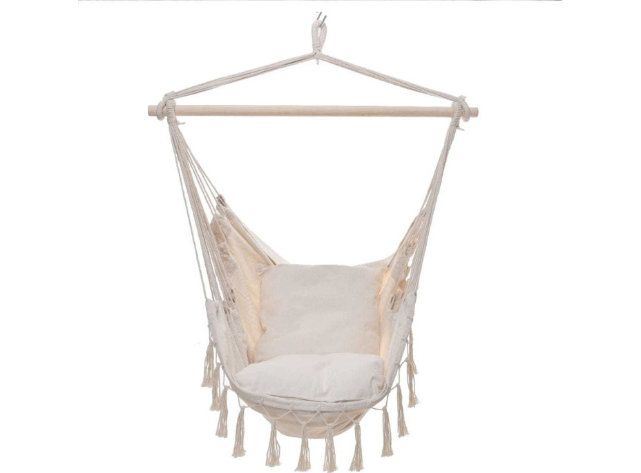 Závesné hojdacie kreslo BOHO s vankúšmi - krémové