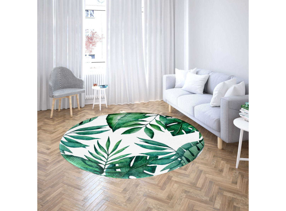 Penový okrúhly koberec VIVA VERDE 90 cm - Zelené listy