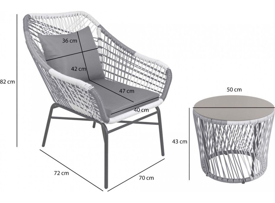 Záhradný ratanový nábytok ELLIE (2 kreslá + stolík) - šedý