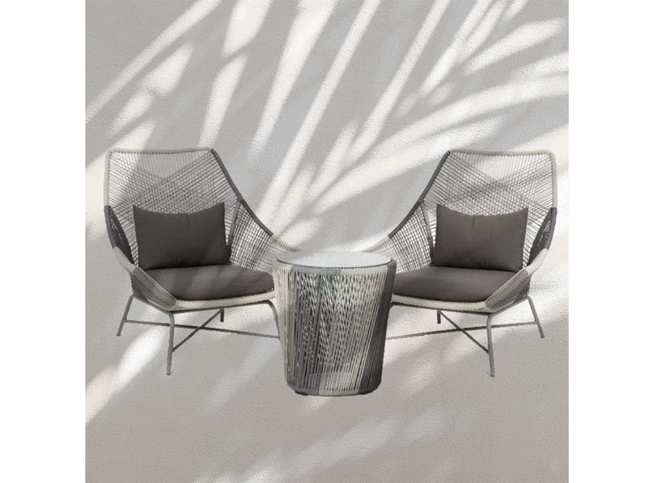 Záhradný ratanový nábytok ELLIE (2 kreslá + stolík) - šedý