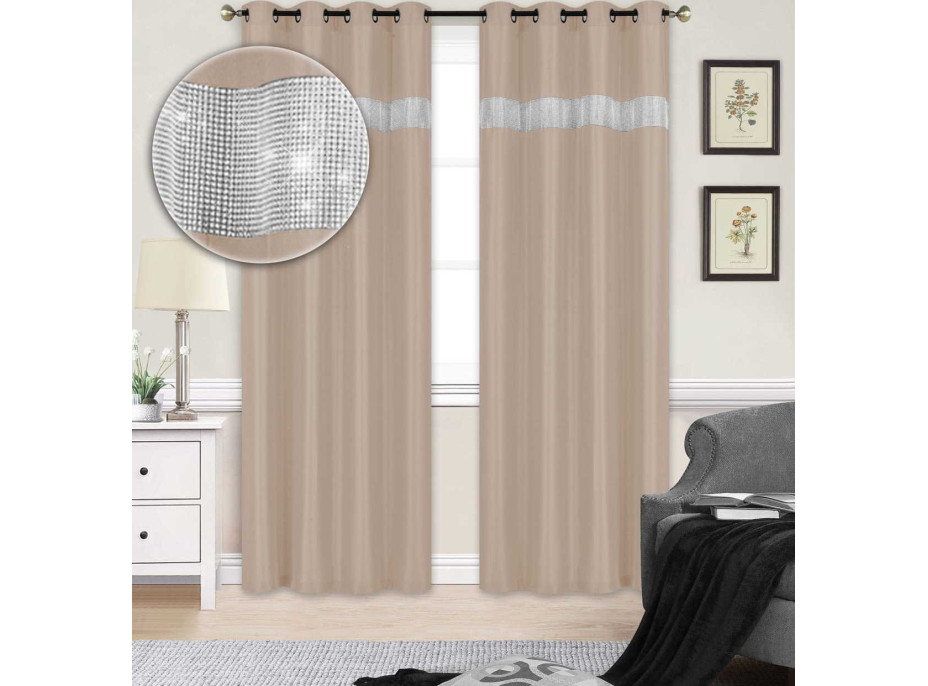 Dekoračný záves s krúžkami GLAMOUR 145x250 cm - béžový
