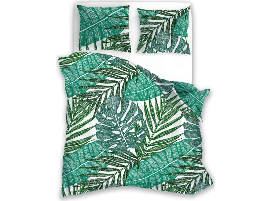 Bavlnené obliečky ELEGANT Ferns - biele / zelené - 220x200 cm