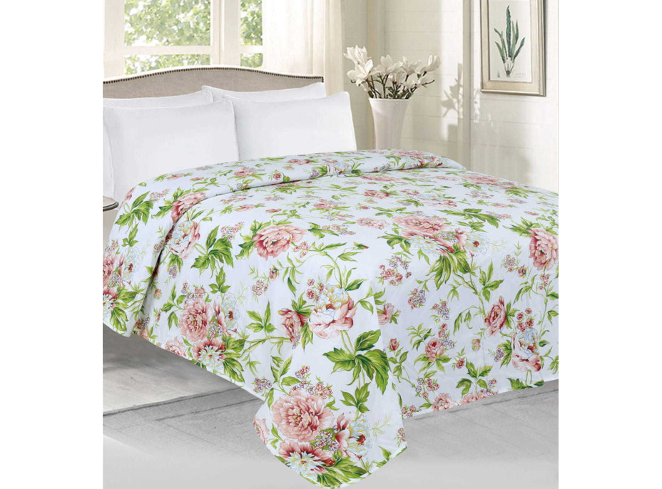 Prikrývka na posteľ ROSES 200x220 cm - ružová/biela