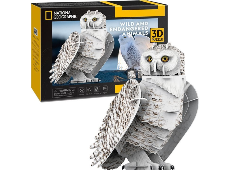 CUBICFUN 3D puzzle National Geographic: Snežná sova 62 dielikov