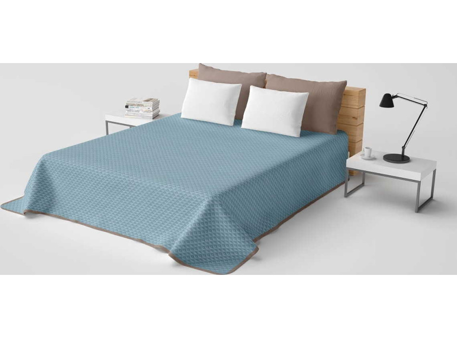 Prikrývka na posteľ LAURINE 220x240 cm - svetlo modrý/béžový