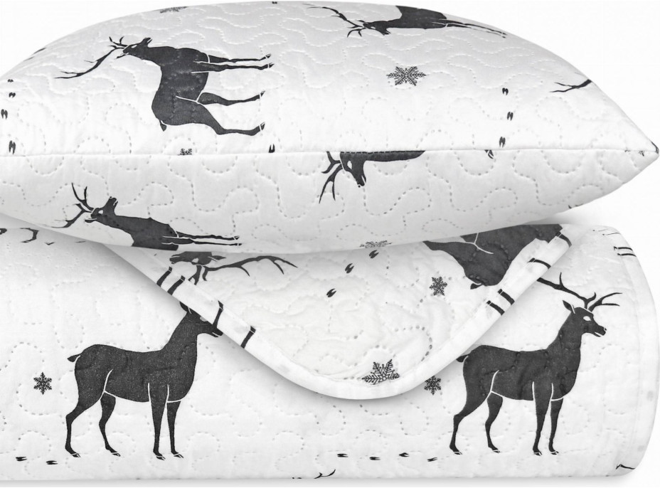 Prikrývka na posteľ MERRY Jelene 150x200 cm - biely/sivý