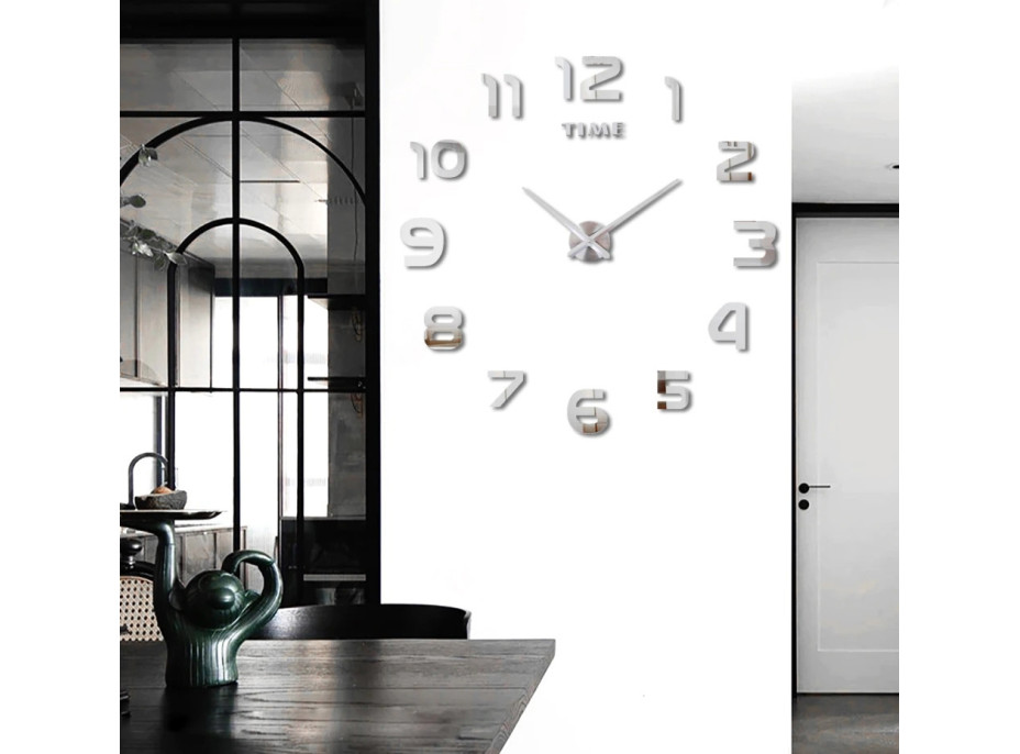 Strieborné nástenné hodiny 3D DIY NEPRI 65 - 130 cm