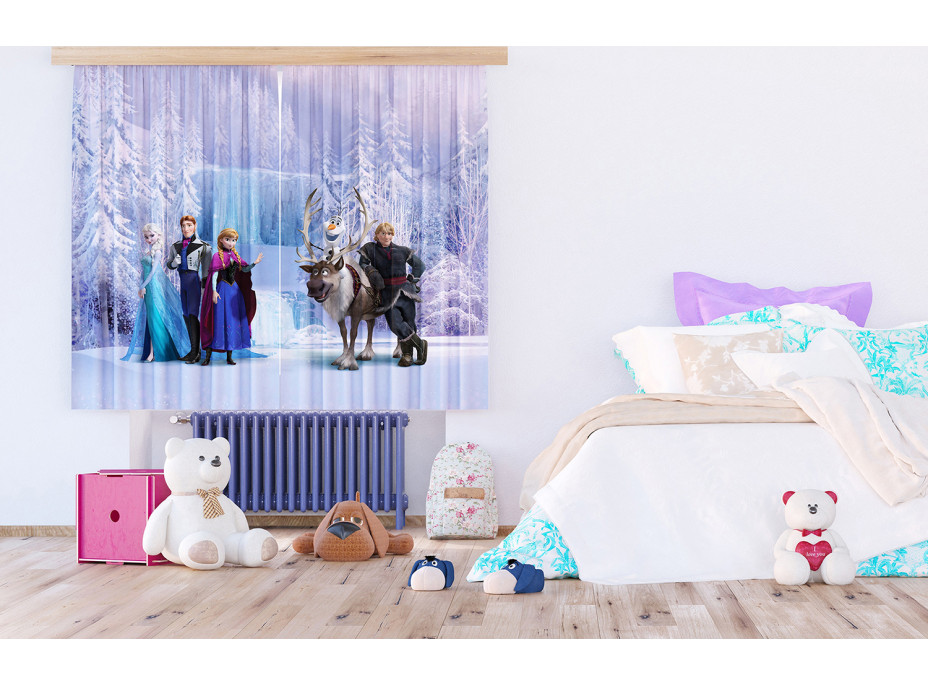 Detský záves DISNEY - FROZEN - Elsa s priateľmi pri vodopáde- 180x160 cm